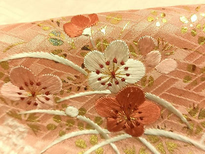 平和屋着物●訪問着　絞り　刺繍　草花文　金糸　金彩　正絹　逸品　AABJ4819fy