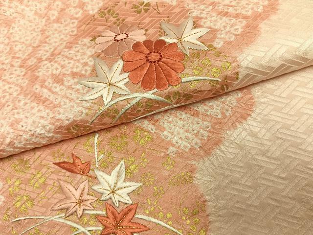 平和屋着物●訪問着　絞り　刺繍　草花文　金糸　金彩　正絹　逸品　AABJ4819fy