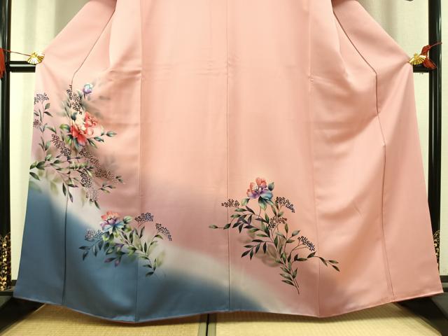 平和屋着物●浅井忠治　訪問着　手描き　草花文　暈し染め　正絹　逸品　AABJ4820fy