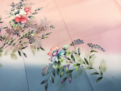 平和屋着物●浅井忠治　訪問着　手描き　草花文　暈し染め　正絹　逸品　AABJ4820fy