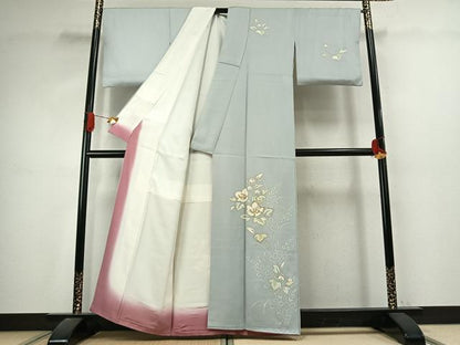 平和屋着物●訪問着　草花文　金銀彩　正絹　逸品　AABJ4821fy