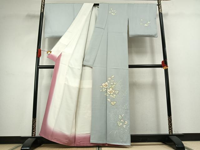 平和屋着物●訪問着　草花文　金銀彩　正絹　逸品　AABJ4821fy