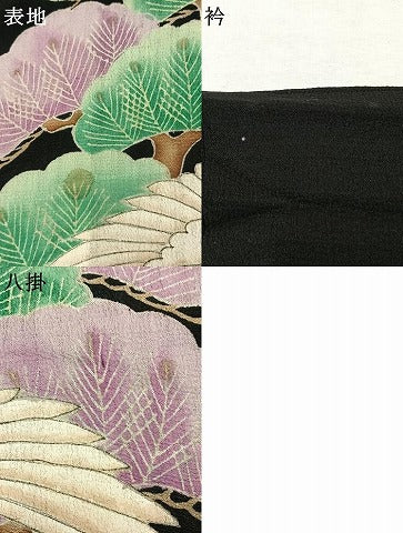 平和屋着物●アンティーク　大正ロマン　黒留袖　鶴　松竹梅　正絹　逸品　AABJ4822fy