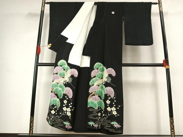 平和屋着物●アンティーク　大正ロマン　黒留袖　鶴　松竹梅　正絹　逸品　AABJ4822fy