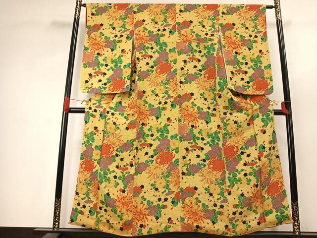 平和屋着物●上質な小紋　草花文　鬼しぼ縮緬　正絹　逸品　AABJ4823fy