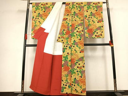 平和屋着物●上質な小紋　草花文　鬼しぼ縮緬　正絹　逸品　AABJ4823fy