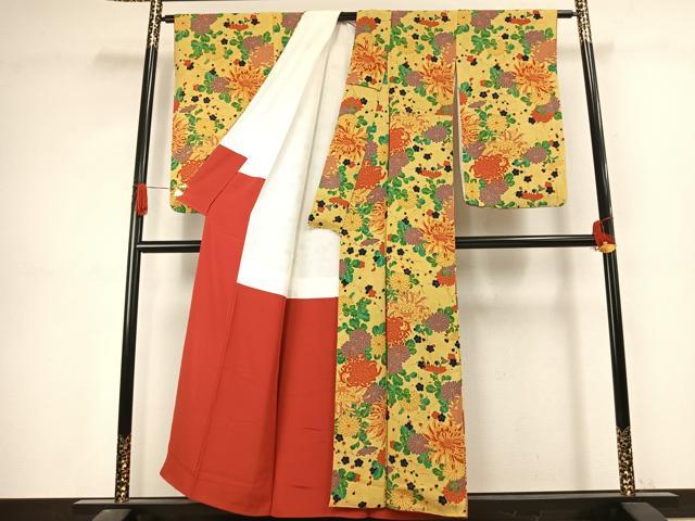 平和屋着物●上質な小紋　草花文　鬼しぼ縮緬　正絹　逸品　AABJ4823fy