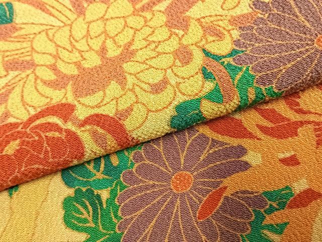 平和屋着物●上質な小紋　草花文　鬼しぼ縮緬　正絹　逸品　AABJ4823fy