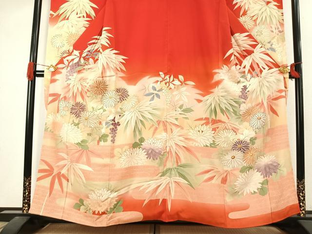 平和屋本店●アンティーク　大正ロマン　振袖　刺繍　草花文　暈し染め　金糸　正絹　逸品　AABJ4824fy