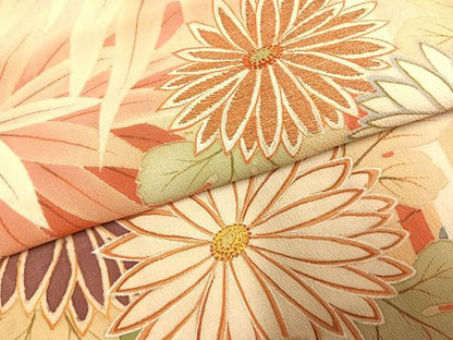 平和屋本店●アンティーク　大正ロマン　振袖　刺繍　草花文　暈し染め　金糸　正絹　逸品　AABJ4824fy