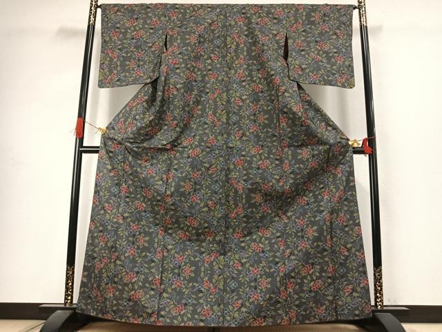 平和屋着物●本場大島紬　7マルキ　草花文　正絹　逸品　AABJ4825fy