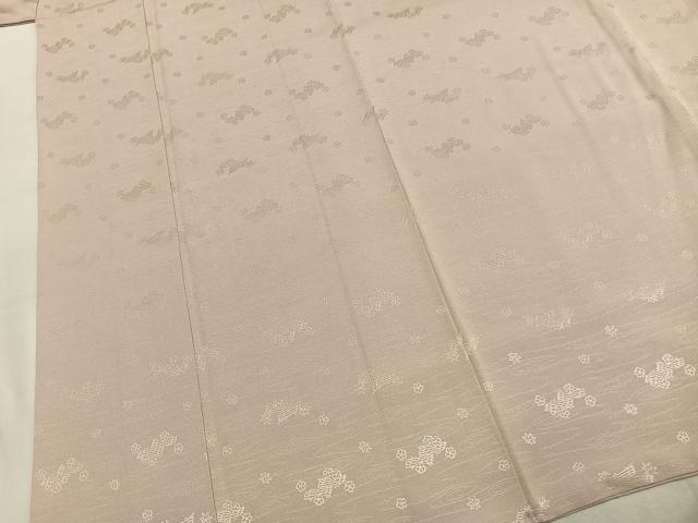 平和屋着物●上質な色無地　舞花地紋　灰桜色　正絹　逸品　AABJ4828fy