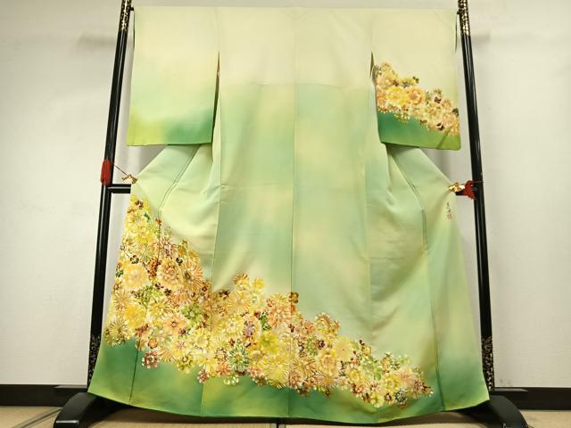 平和屋着物●訪問着　作家物　手描き　舞花文　暈し染め　正絹　逸品　AABJ4830fy