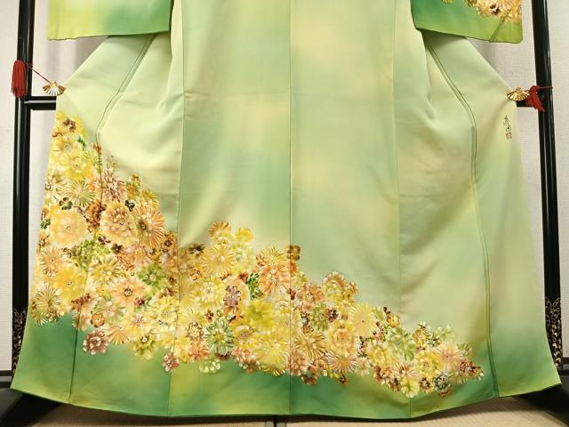 平和屋着物●訪問着　作家物　手描き　舞花文　暈し染め　正絹　逸品　AABJ4830fy