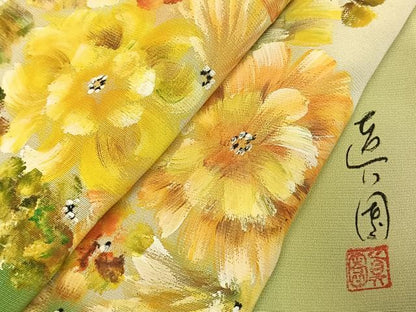 平和屋着物●訪問着　作家物　手描き　舞花文　暈し染め　正絹　逸品　AABJ4830fy
