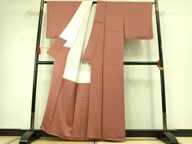 平和屋着物●上質な色無地　紋意匠　真赭色　正絹　逸品　未使用　AABJ4831fy