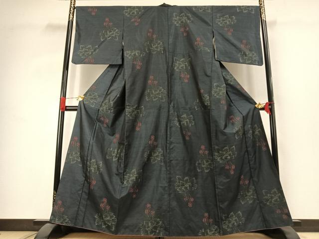 平和屋着物●本場大島紬　草花文　正絹　逸品　AABJ4832fy