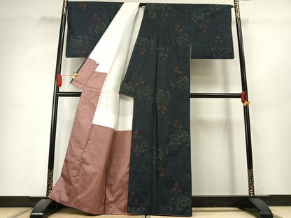 平和屋着物●本場大島紬　草花文　正絹　逸品　AABJ4832fy
