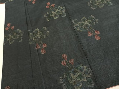 平和屋着物●本場大島紬　草花文　正絹　逸品　AABJ4832fy