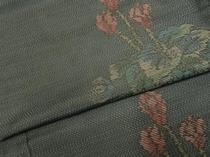 平和屋着物●本場大島紬　草花文　正絹　逸品　AABJ4832fy