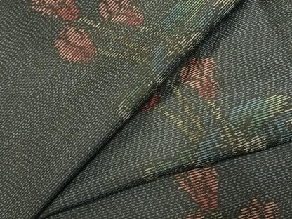 平和屋着物●本場大島紬　草花文　正絹　逸品　AABJ4832fy
