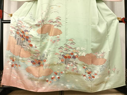 平和屋着物●訪問着　刺繍　雲取り花文　暈し染め　金彩　正絹　逸品　AABJ4833fy