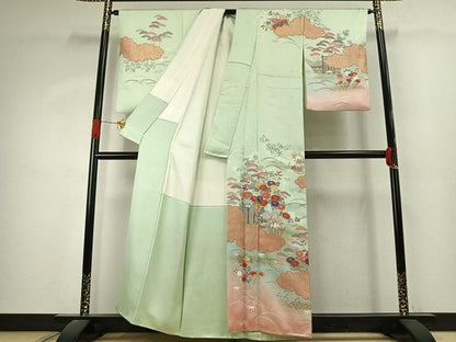 平和屋着物●訪問着　刺繍　雲取り花文　暈し染め　金彩　正絹　逸品　AABJ4833fy