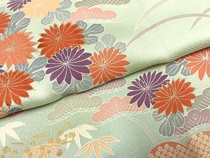 平和屋着物●訪問着　刺繍　雲取り花文　暈し染め　金彩　正絹　逸品　AABJ4833fy