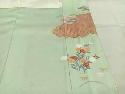 平和屋着物●訪問着　刺繍　雲取り花文　暈し染め　金彩　正絹　逸品　AABJ4833fy