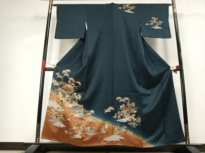 平和屋着物●訪問着　駒刺繍　草花文　暈し染め　金彩　正絹　逸品　AABJ4835fy