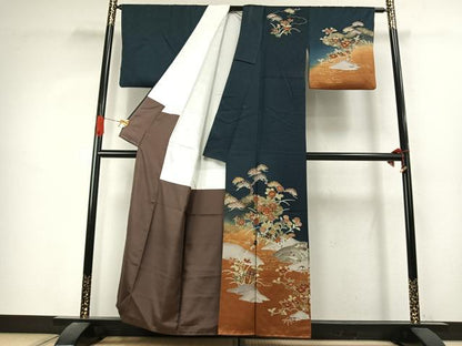 平和屋着物●訪問着　駒刺繍　草花文　暈し染め　金彩　正絹　逸品　AABJ4835fy