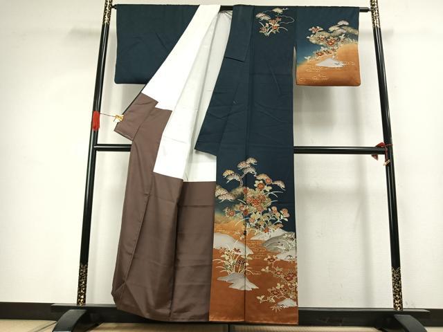 平和屋着物●訪問着　駒刺繍　草花文　暈し染め　金彩　正絹　逸品　AABJ4835fy
