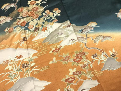 平和屋着物●訪問着　駒刺繍　草花文　暈し染め　金彩　正絹　逸品　AABJ4835fy