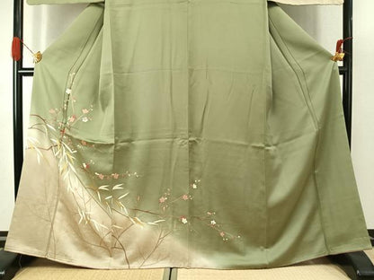 平和屋着物●訪問着　駒刺繍　枝梅文　暈し染め　金彩　正絹　逸品　未使用　AABJ4836fy