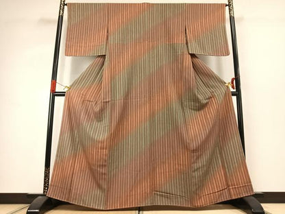 平和屋着物●上質な小紋　縞　暈し染め　正絹　逸品　未使用　AABJ4837fy