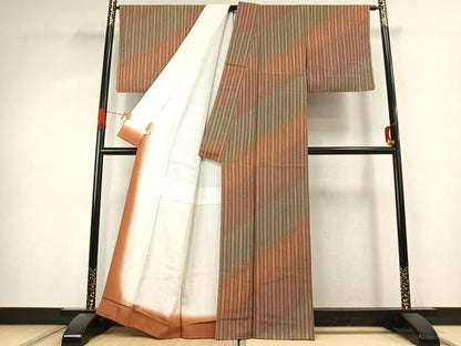 平和屋着物●上質な小紋　縞　暈し染め　正絹　逸品　未使用　AABJ4837fy