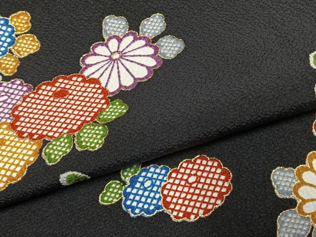 平和屋着物●上質な小紋　草花文　黒地　金彩　正絹　逸品　未使用　AABJ4839fy