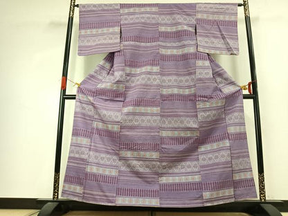 平和屋着物●上質な紬　横段文　正絹　逸品　AABJ4840fy