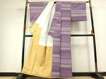 平和屋着物●上質な紬　横段文　正絹　逸品　AABJ4840fy