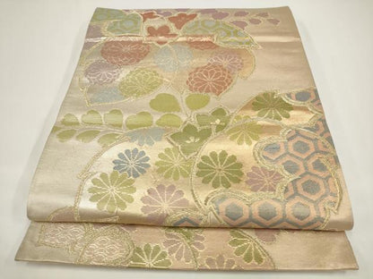 平和屋着物◎六通柄袋帯　花桐文　金糸　正絹　逸品　AABJ4846pf