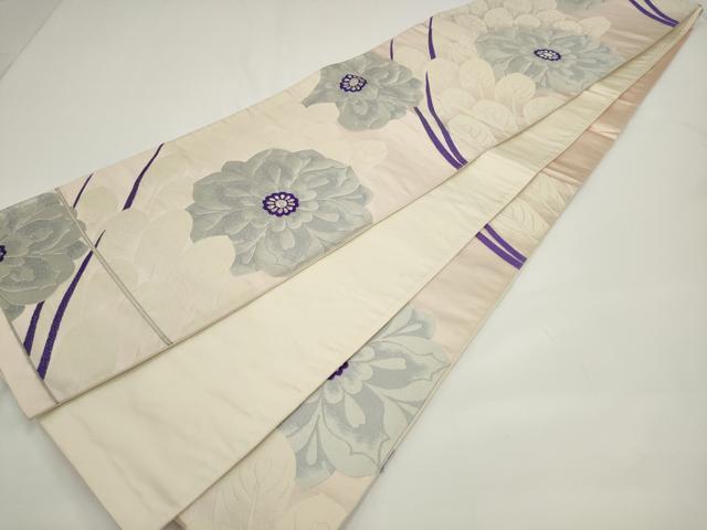 平和屋着物◎六通柄袋帯　唐織　孔雀羽花文　銀糸　正絹　逸品　AABJ4851pf