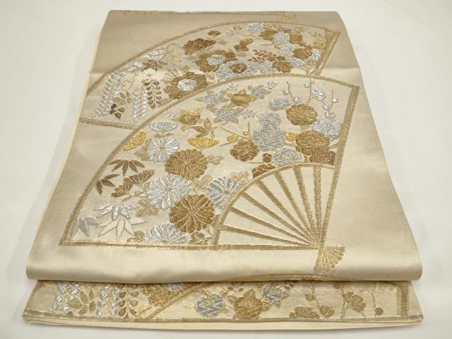 平和屋着物◎六通柄袋帯　扇面花文　金銀糸　正絹　逸品　AABJ4852pf