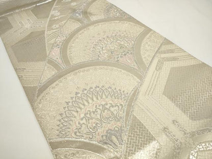 平和屋着物◎六通柄袋帯　青海取更紗華文　銀糸　正絹　逸品　AABJ4853pf