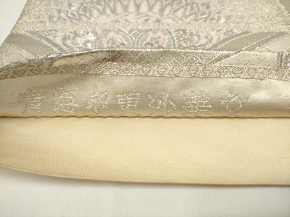 平和屋着物◎六通柄袋帯　青海取更紗華文　銀糸　正絹　逸品　AABJ4853pf