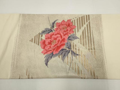 平和屋着物◎九寸名古屋帯　枝花文　金銀糸　正絹　逸品　AABJ4855pf