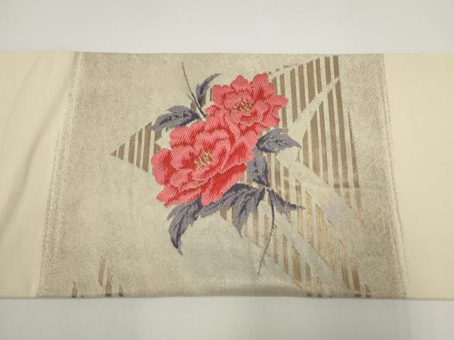 平和屋着物◎九寸名古屋帯　枝花文　金銀糸　正絹　逸品　AABJ4855pf