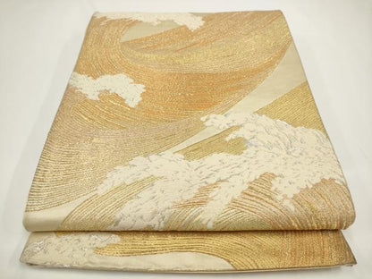 平和屋着物◎六通柄袋帯　唐織　立波文　金銀糸　正絹　逸品　AABJ4857pf