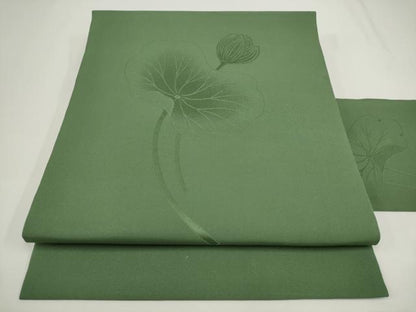 平和屋着物◎塩瀬　九寸名古屋帯　草花地紋　岩井茶色　正絹　逸品　AABJ4859pf
