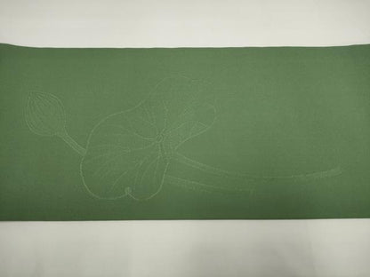平和屋着物◎塩瀬　九寸名古屋帯　草花地紋　岩井茶色　正絹　逸品　AABJ4859pf