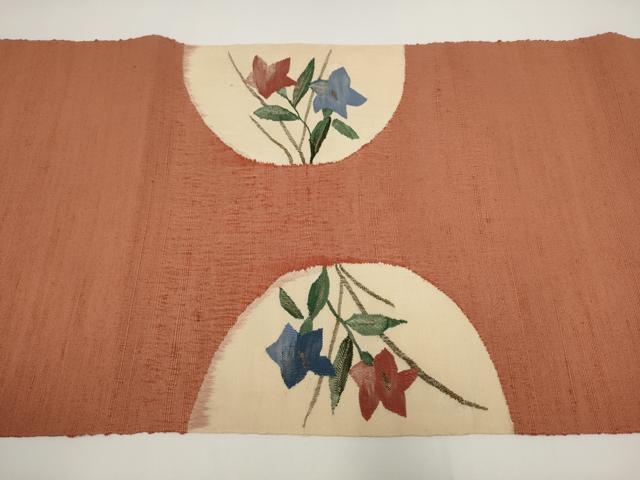 平和屋着物◎八寸名古屋帯　紬地　草花文　正絹　逸品　AABJ4861pf